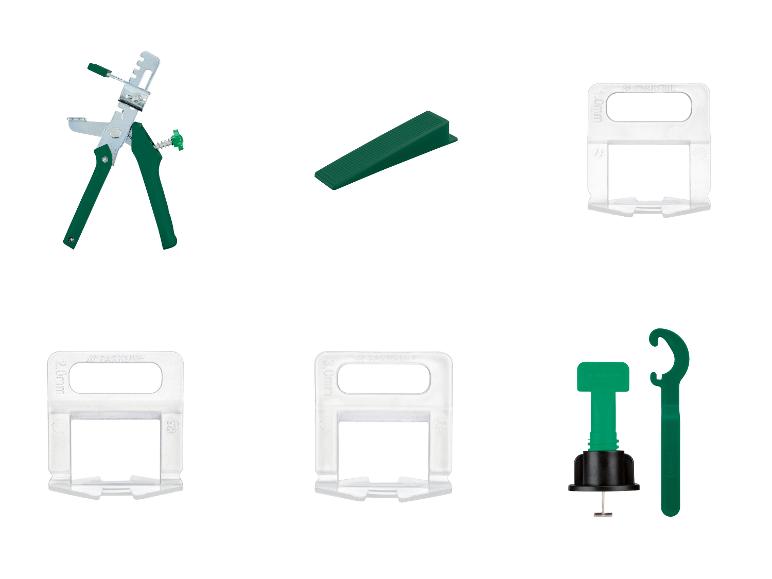 Parkside tegelzetset: tang, wiggen en afstandhouders.