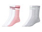 Set van drie paar sokken in wit, roze en grijs met strepen.