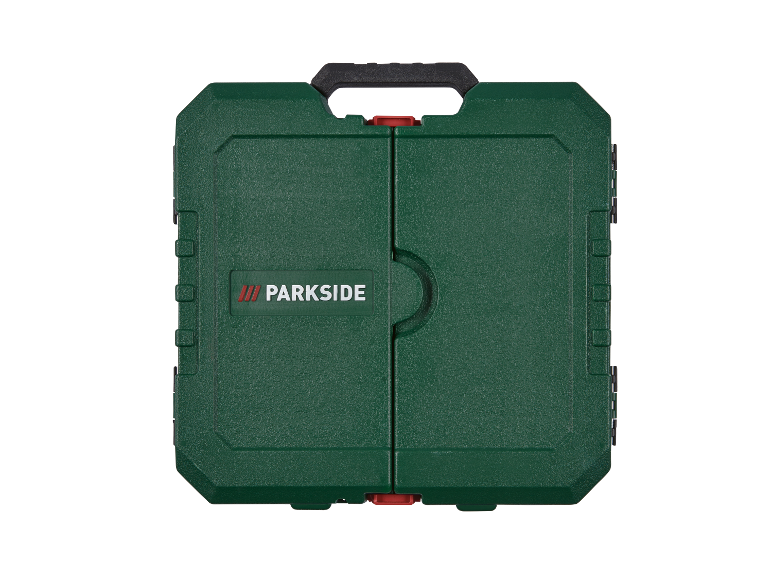 Groene Parkside gereedschapskoffer met handvat.