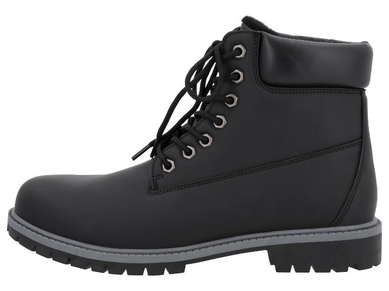 Zwarte veterlaars met grijze zool.