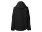 Zwarte herenjas met capuchon en merklogo op de rug.