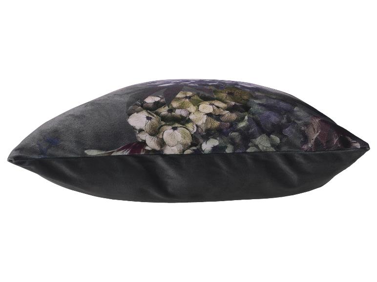 Donkergrijs fluwelen kussen met bloemenpatroon