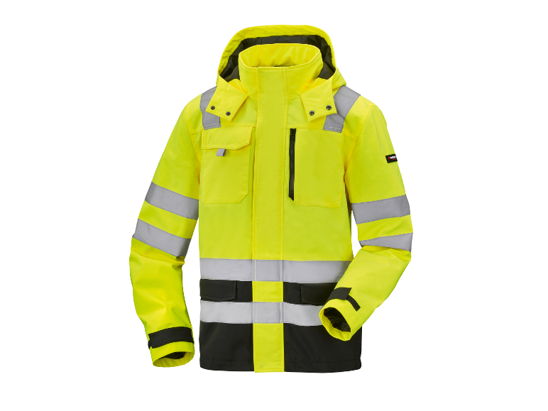Een geel Parkers werkjack met reflecterende strepen.