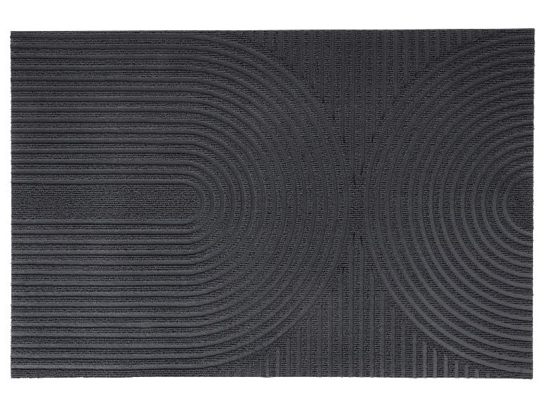 Grijze mat met horizontale strepen en een abstract, golvend patroon