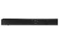 Achterkant van een zwarte soundbar met USB-, HDMI-, optische en AUX-poorten.