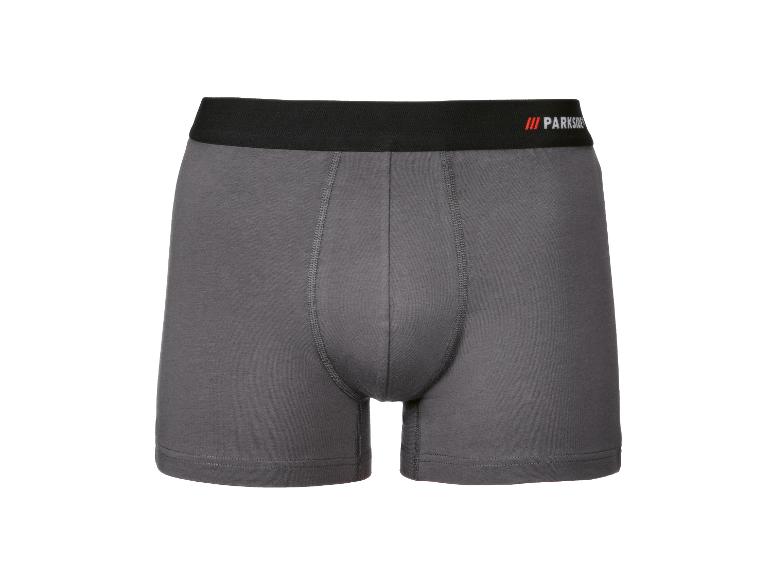Grijze katoenen boxershort met zwarte elastische tailleband en Parkside-logo