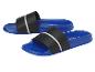 Crivit slippers, blauw en zwart met witte strepen.