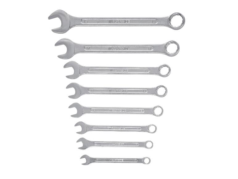 Set van acht steeksleutels met maten 19, 17, 14, 13, 12, 10, 9 en 8.