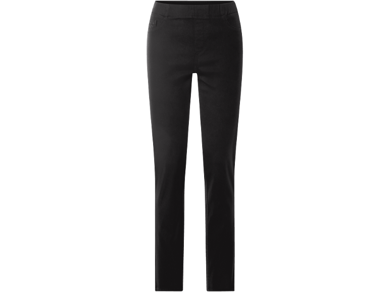 Zwarte damesbroek met elastische tailleband en zakken.