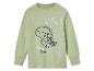 Een groene longsleeve met een dinosaurus print.