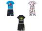 Drie sets korte kinderpyjama's: blauw Spider-Man, wit Avengers en zwart Grogu.