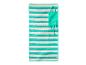 Gestreepte strandmat met bijpassende turquoise draagtas.