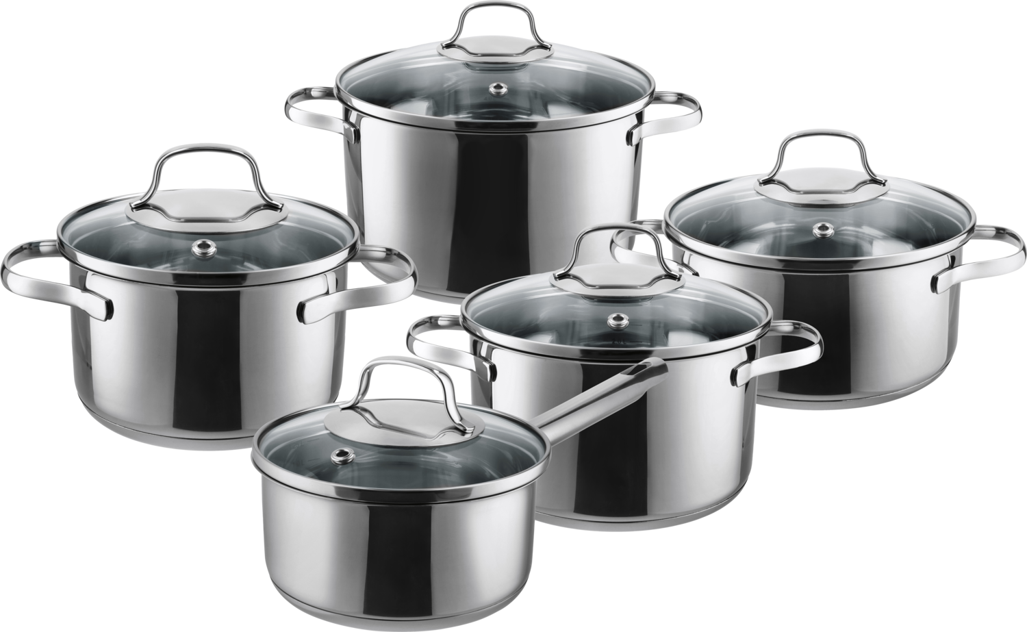 SILVERCREST RVS pannenset, 5-delig (Glazen deksel)