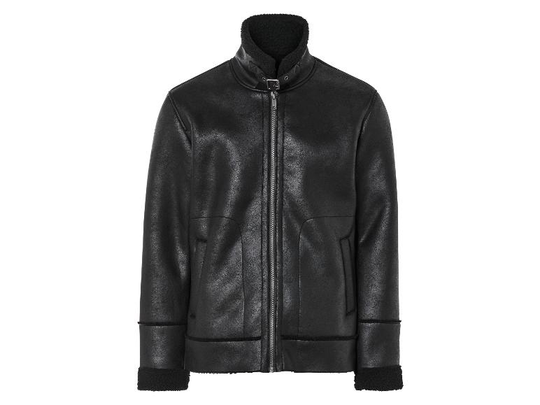 Zwart nep bont jack met afneembare kraag.