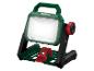 Groene en rode LED-bouwlamp met handvat en verstelbare standaard.