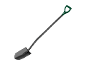 Tuinschop met groen D-handvat en zwart blad.