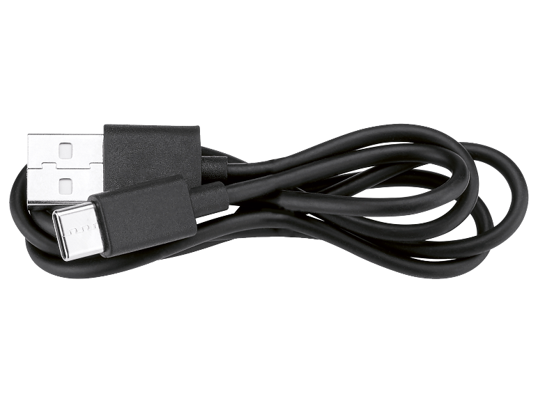 Een zwarte USB-C-oplaadkabel.