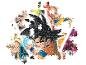 Legpuzzel met anime-personages in actiehoudingen.