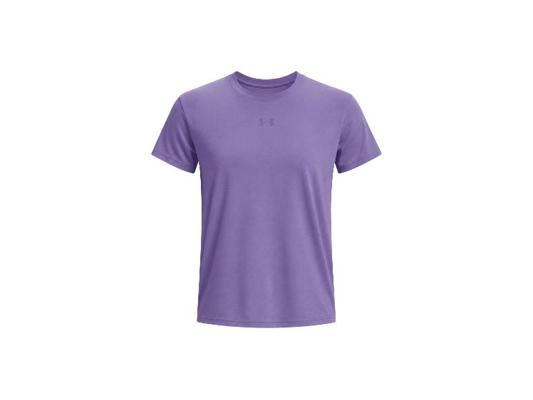 Paars T-shirt met korte mouwen, ronde hals en subtiel logo op de borst.