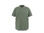 Olijfgroen herenpoloshirt met witte strepen op de kraag en mouwen