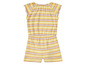 Een gestreept, geel en roze romper voor baby's