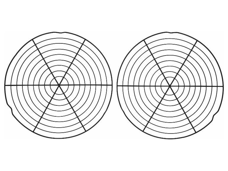 Twee ronde zwarte draadkoelroosters op een witte achtergrond.