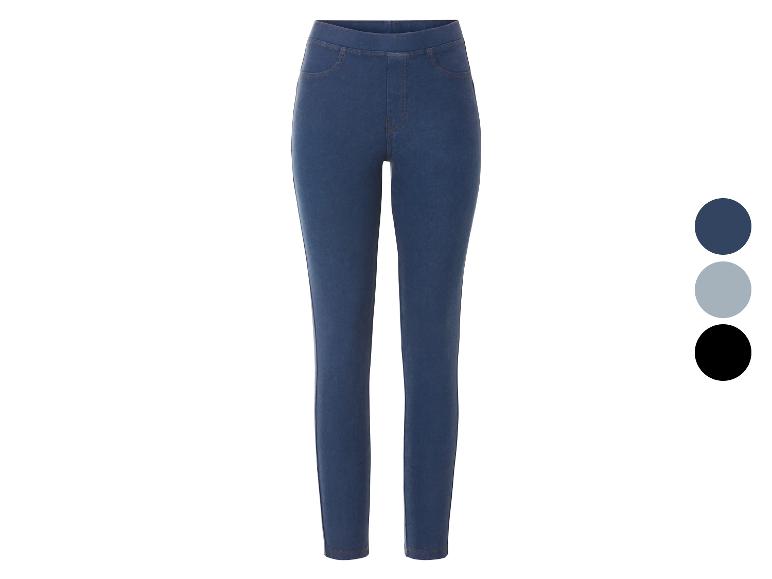 Donkerblauwe denim jeggings, verkrijgbaar in diverse kleuren.