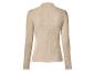 Beige geribbelde top met lange mouwen, colkraag en golvende zomen.