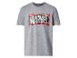 Grijs T-shirt met korte mouwen met grafische tekstprint en verfspatten.