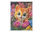 Diamant schilderij set met een schattig cartoon kitten omringd door bloemen.