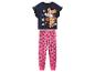 Paw Patrol kinderpyjama met donkerblauw shirt en roze broek met pootafdrukken.