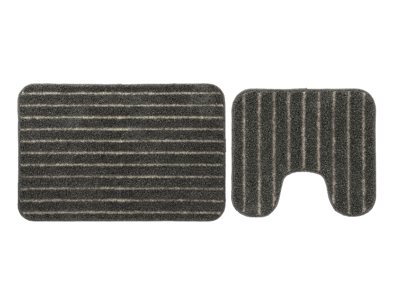 Grijze badkamermat en wc-mat.