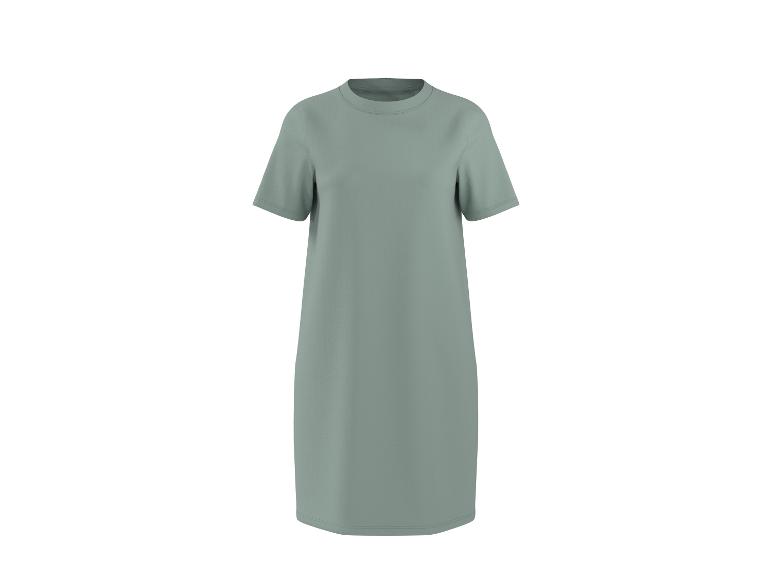 Effen saliegroene midi T-shirtjurk met korte mouwen