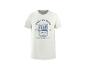 Wit heren T-shirt met blauwe sardineblikafbeelding en 'Simply Delicious' tekst.