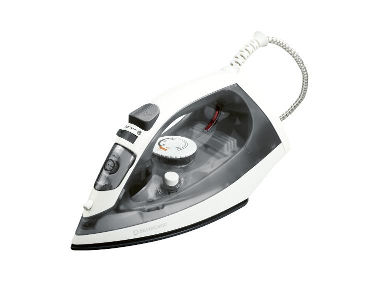 SilverCrest stoomstrijkijzer in wit en grijs.