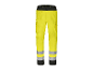 Gele werkkledingbroek met reflecterende banden.