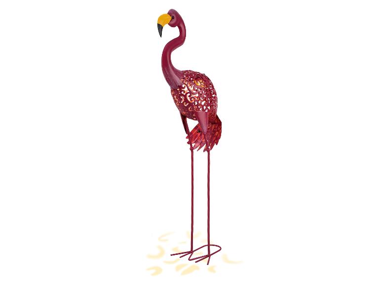 Rode metalen flamingo tuindecoratie met uitgesneden ontwerp