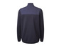 Een donkerblauwe fleece trui met een hoge hals.