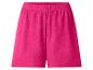 Fuchsia dames shorts met elastische tailleband en gekreukelde textuur.