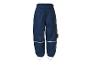 Donkerblauwe regenbroek voor kinderen met reflectoren en voetlussen.