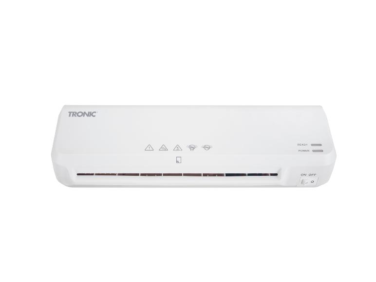 TRONIC witte lamineermachine met aan/uit-schakelaar en indicatielampjes.