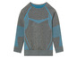 Een grijs trainingshirt met blauwe details.