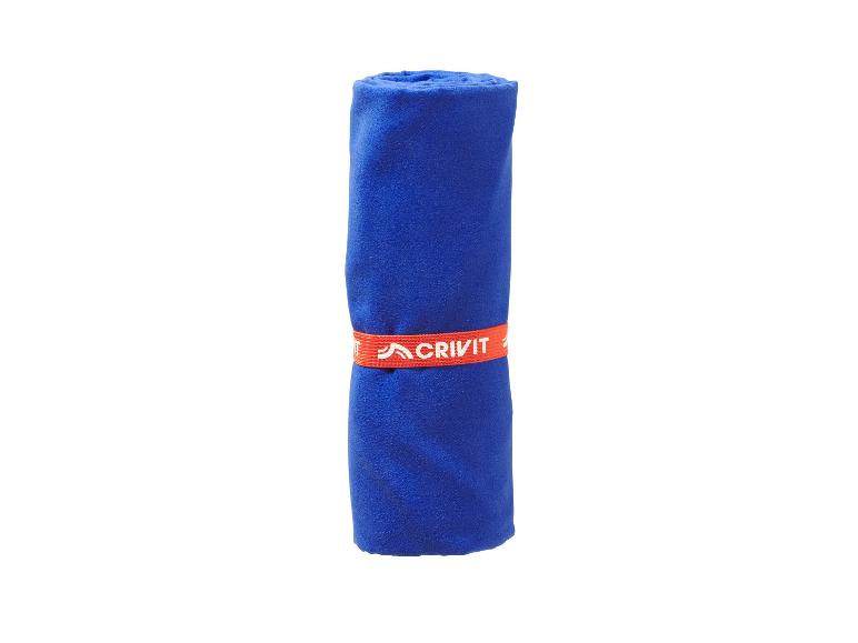 Opgerolde blauwe sporthanddoek met oranje band
