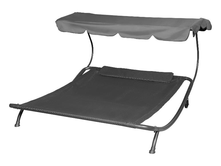 Grijze dubbele ligstoel met zonnescherm