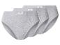 Drie grijze katoenen damesonderbroeken, met de tekst 'LOVE COTTON' op de tailleband