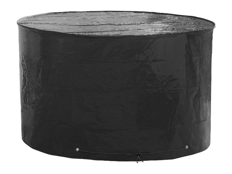 Een zwarte beschermhoes voor een ronde tafel.