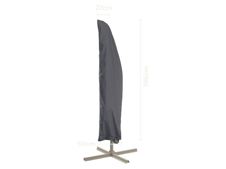 Grijze parasolhoes, afmetingen 196x27x50 cm.