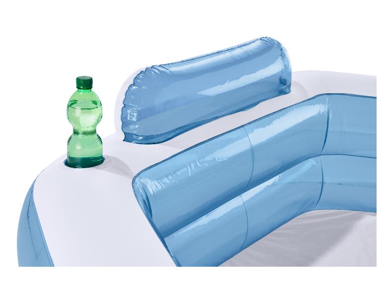 Blauw-wit opblaasbaar zwembad met bekerhouder.