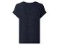 Donkerblauw dames T-shirt met korte mouwen en gebreide textuur, achteraanzicht.