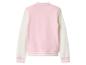 Roze en wit bomberjack met raglanmouwen en gestreepte details